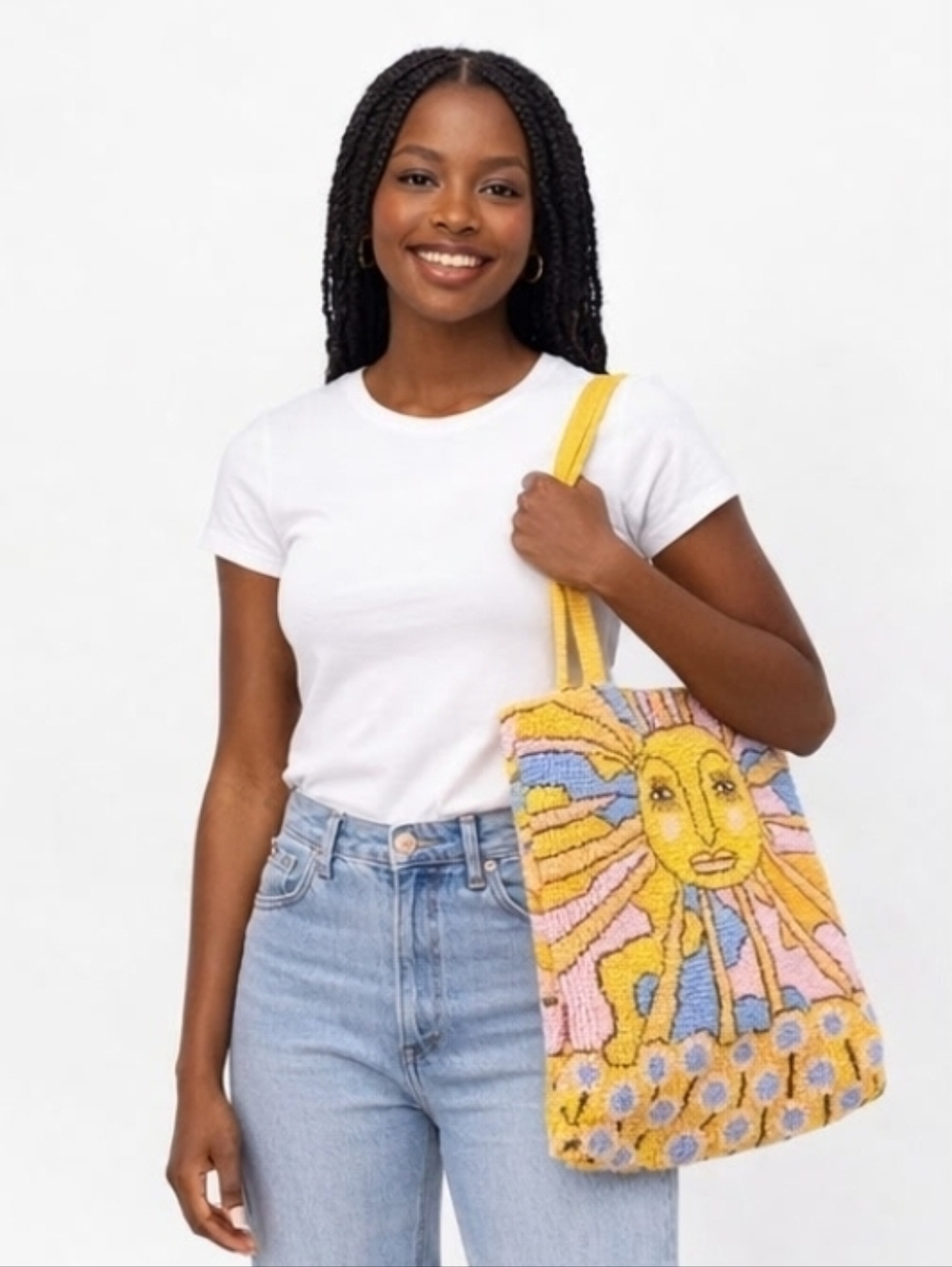 Urban Outfitters Multicolored Knit Tote Sun Face Bag NWOT Festival Fun Summer